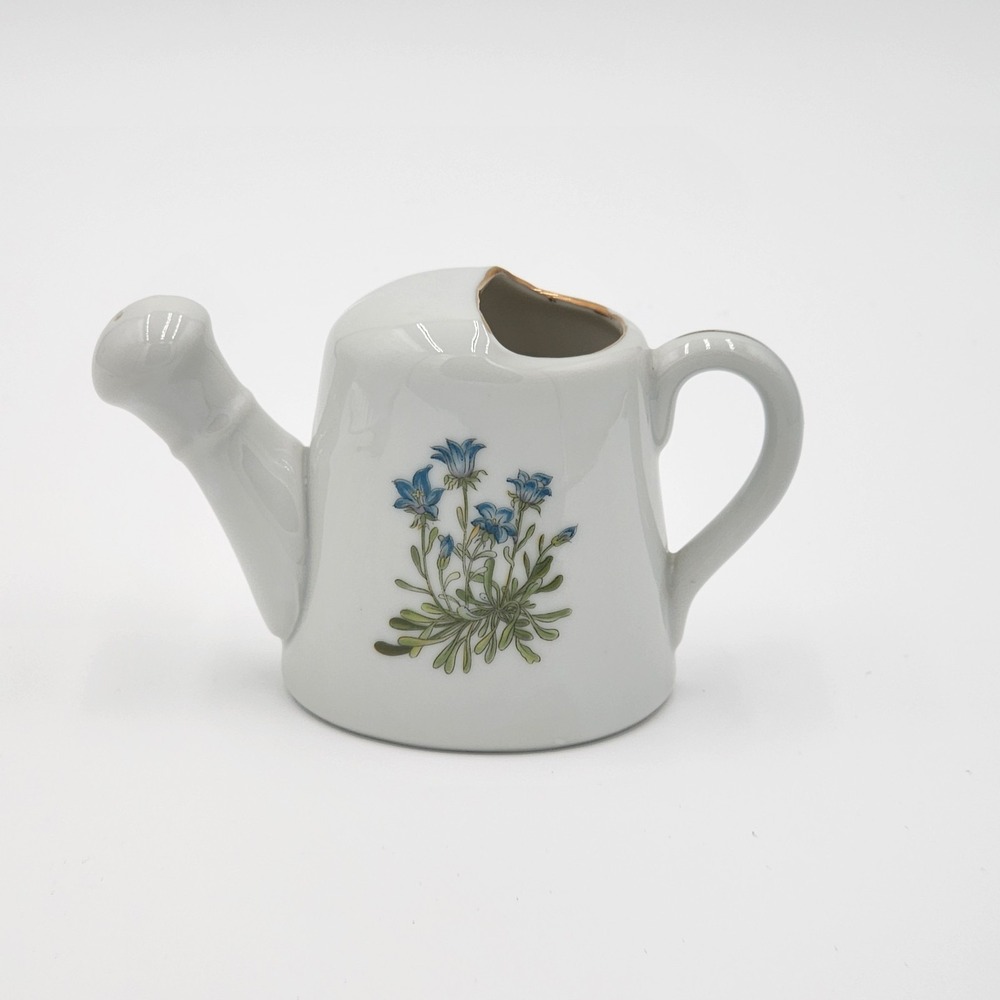 Takahashi Porcelain Watering Jug Planter Blue Floral Motiff Small Cottagecore